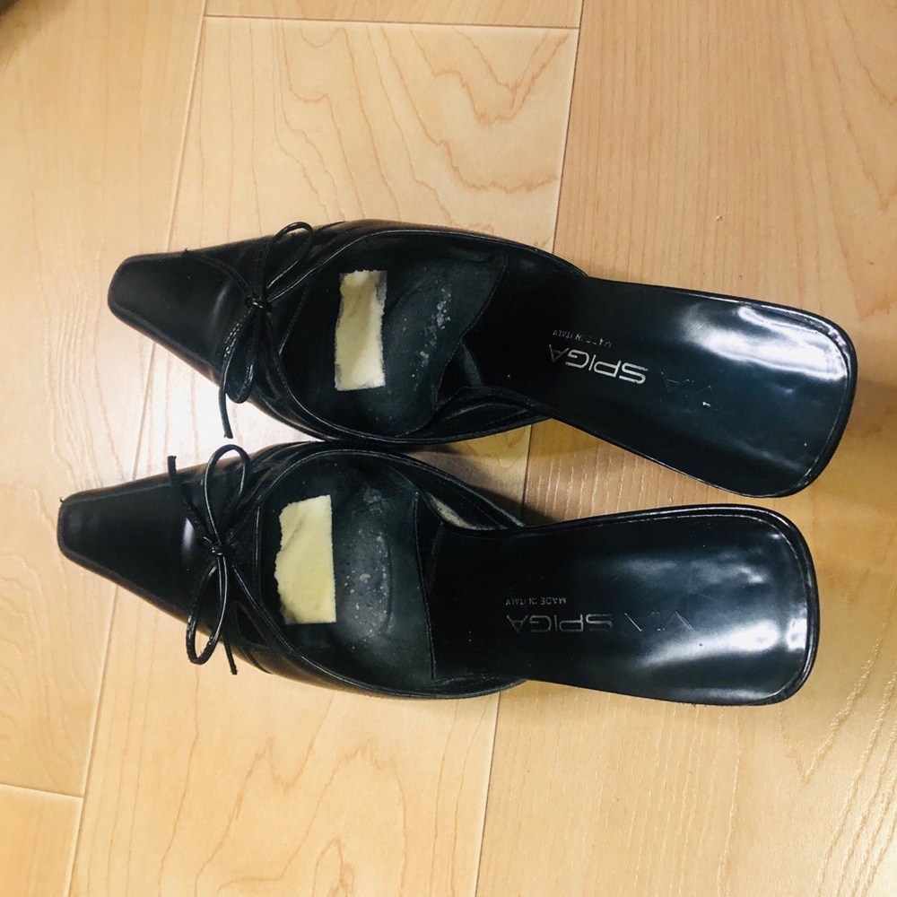 Via Spiga Elegant Black Women's Mules with Kitten Heels and Bow - Picture 5 of 14